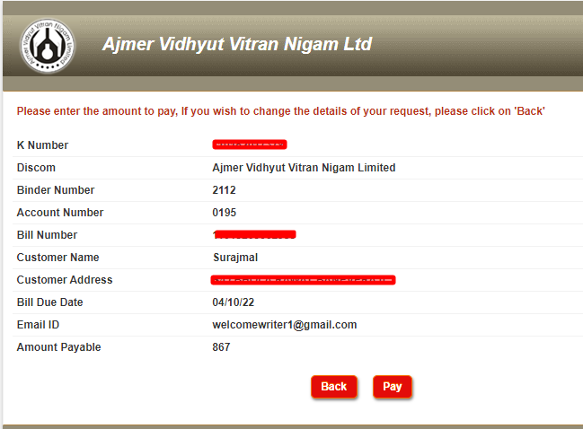 Ajmer Bijli Bill Check